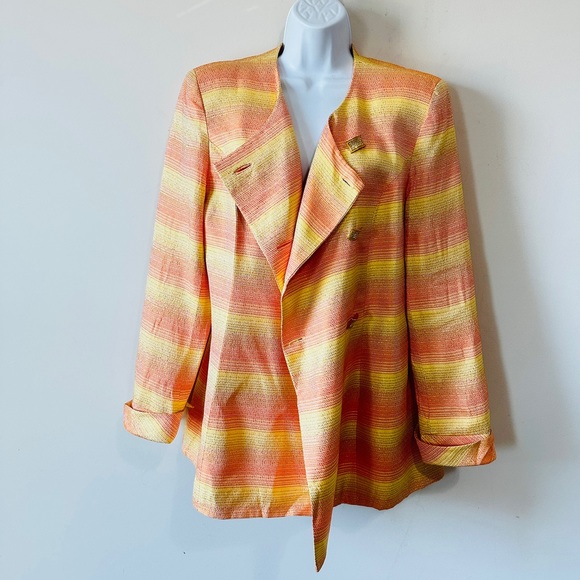 Vintage Yellow, Orange & Gold Metallic Blazer Jacket By Caramia Size 8 - Picture 7 of 14